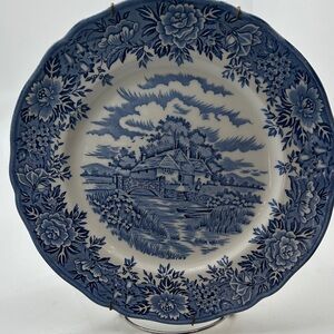 Vintage old Staffordshire Blue Floral Dinner Plate